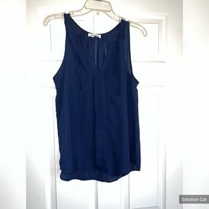 Navy tank blouse with tie front
